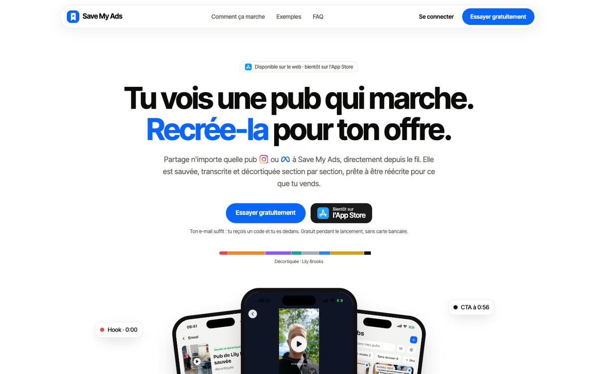 Page d'accueil du site Save My Ads